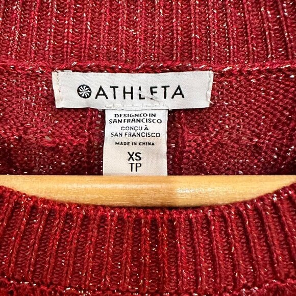 Athleta Crossroads Crewneck Sweater Red Metallic Knit Career Work Size XS - Picture 6 of 8